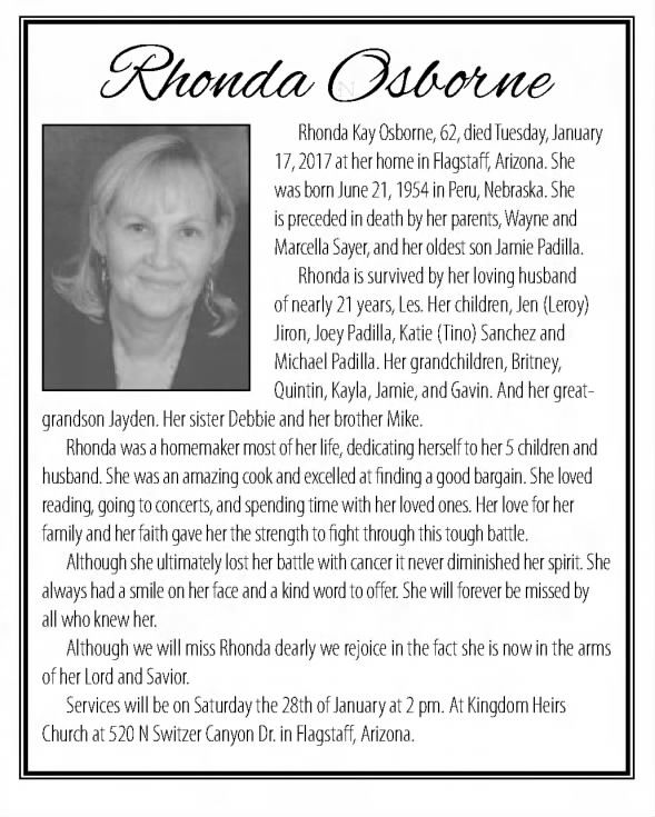 Obituary for Rhonda Kay Osborne, 1954-2017 (Aged 62)
